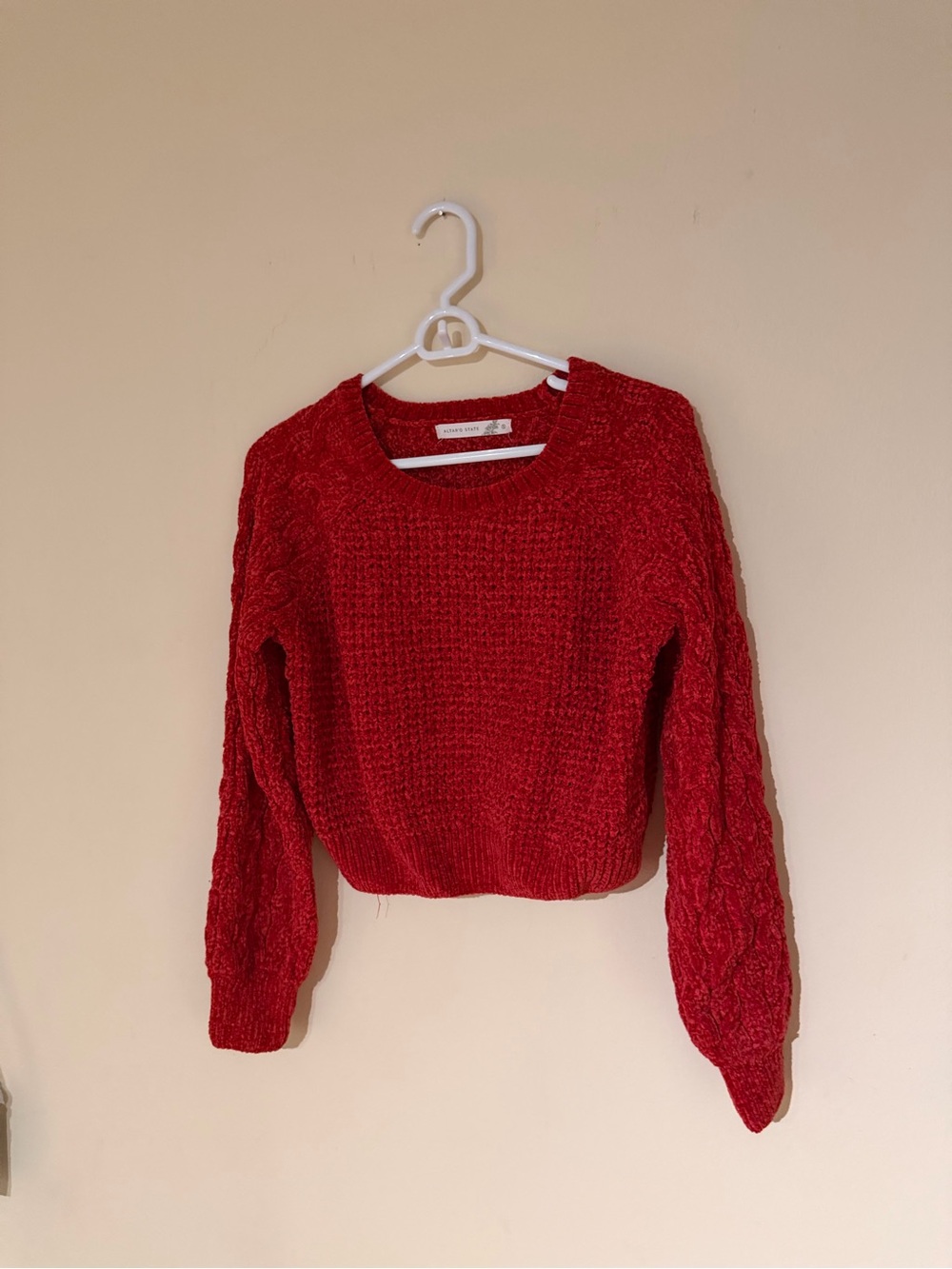 Altar'd State Red Cable-Detail Crewneck Sweater